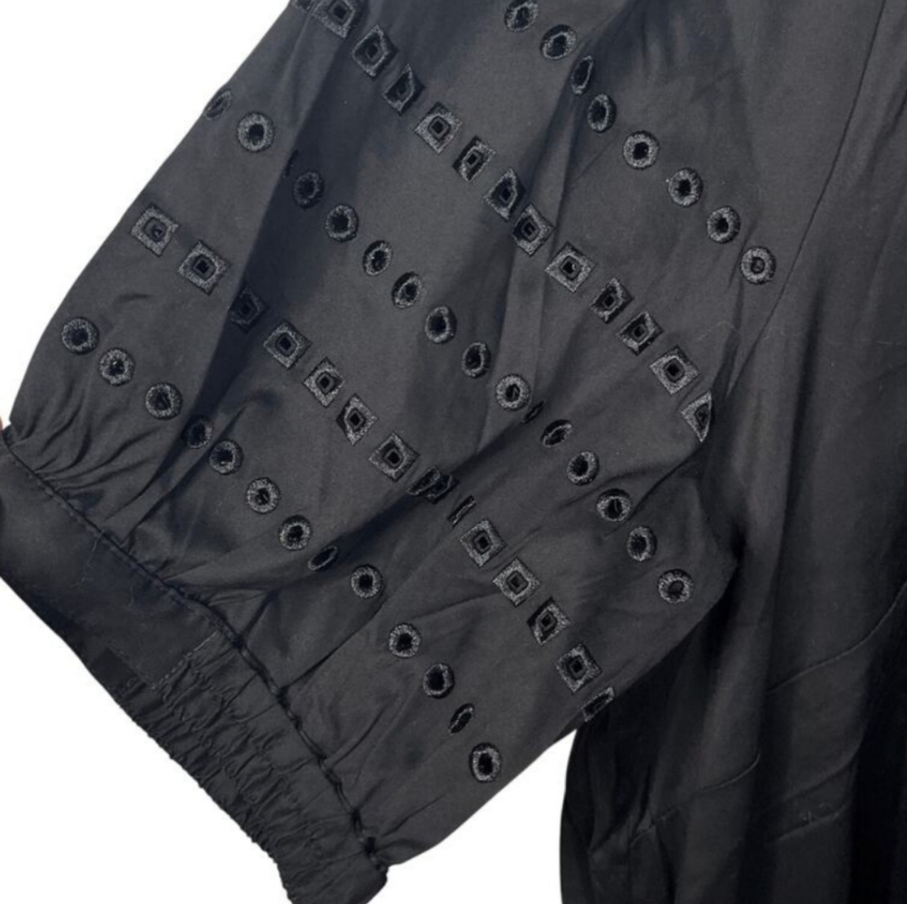 Chico's Black Casual Dress Eyelet Puff Sleeve Sz 3=16/XL. - Picture 6 of 16